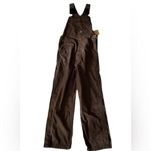 MENS BROWN BERNE JOBSITE Unlined Washed DUCK  BIBS OVERALLS NWT 30x30